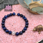 Preview: Blauer Tigerauge Mala Armband mit Lotusblüte aus 925er Sterling Silber