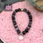 Preview: Silberglanzobsidian Mala Armband mit Lebensblume-Anhänger und Silberperle