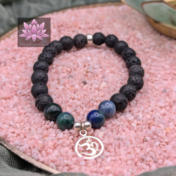 Diffusor Armband - Lavastein & Chrysokoll mit OM-Anhänger aus 925er Sterling Silber