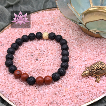 Diffusor Armband - Lavastein & Roter Jaspis mit vergoldeter diamantierter Silberperle