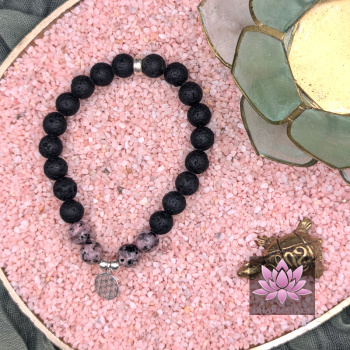 Diffusor Armband - Lavastein & Rhodonit mit Lebensblume aus 925er Sterling Silber