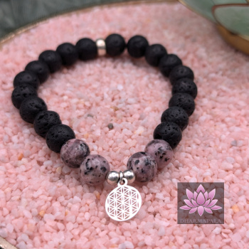 Diffusor Armband - Lavastein & Rhodonit mit Lebensblume aus 925er Sterling Silber