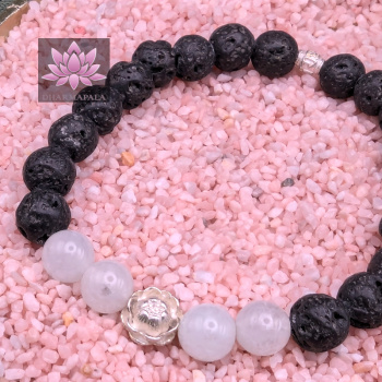Diffusor Armband - Lavastein & Bergkristall mit Lotusblüte aus 925er Sterling Silber