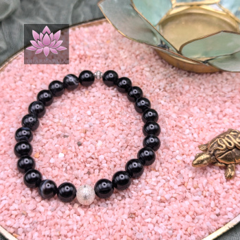 Schwarzer Achat Mala Armband mit diamantierter Silberperle