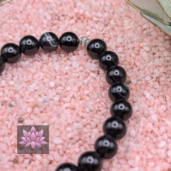 Schwarzer Achat Mala Armband mit diamantierter Silberperle