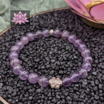 Amethyst Mala Armband mit Unendlichem Knoten aus 925er Sterling Silber