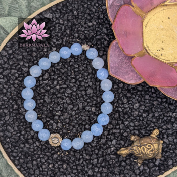 Aquamarin Mala Armband mit Lotusblüte aus 925er Sterling Silber