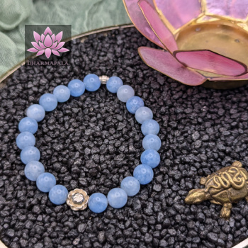 Aquamarin Mala Armband mit Lotusblüte aus 925er Sterling Silber