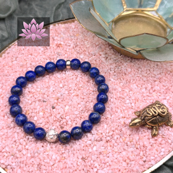 Lapislazuli Mala Armband mit Mantra-Perle aus 925er Sterling Silber