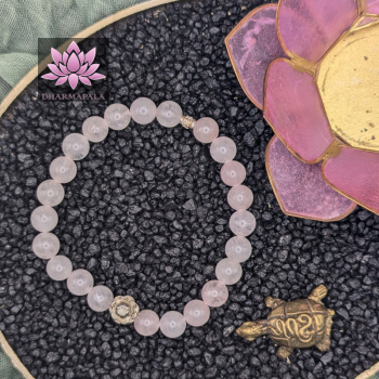 Rosenquarz Mala Armband mit Lotusblüte aus 925er Sterling Silber