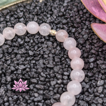 Rosenquarz Mala Armband mit Lotusblüte aus 925er Sterling Silber