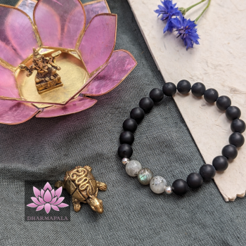Matter Onyx & Labradorit mit Mini-Silber-Perlen
