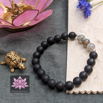Matter Onyx & Labradorit mit Mini-Silber-Perlen