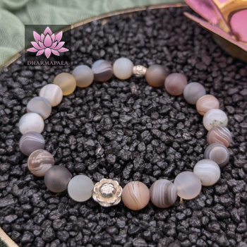 Matter Botswana Achat mit Lotusblüte aus 925er Sterling Silber