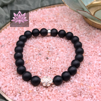 Matter Onyx mit Unendlichem Knoten aus 925er Sterling Silber