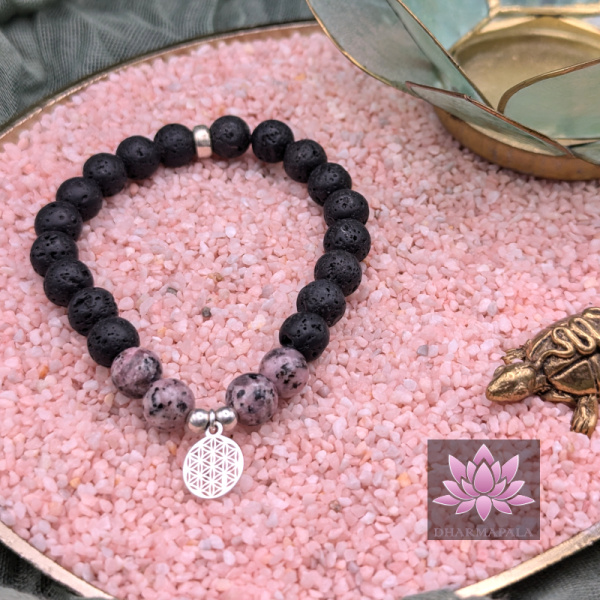Diffusor Armband - Lavastein & Rhodonit mit Lebensblume aus 925er Sterling Silber