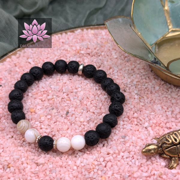 Diffusor Armband - Lavastein & Perlmutt mit Elementen aus 925er Sterling Silber