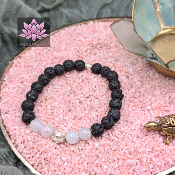 Diffusor Armband - Lavastein & Bergkristall mit Lotusblüte aus 925er Sterling Silber
