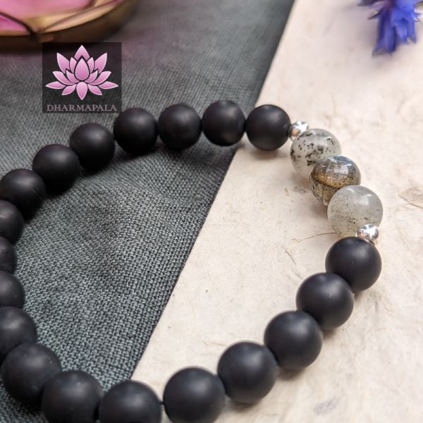 Matter Onyx & Labradorit mit Mini-Silber-Perlen