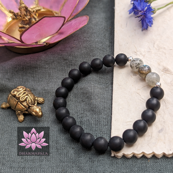 Matter Onyx & Labradorit mit Mini-Silber-Perlen